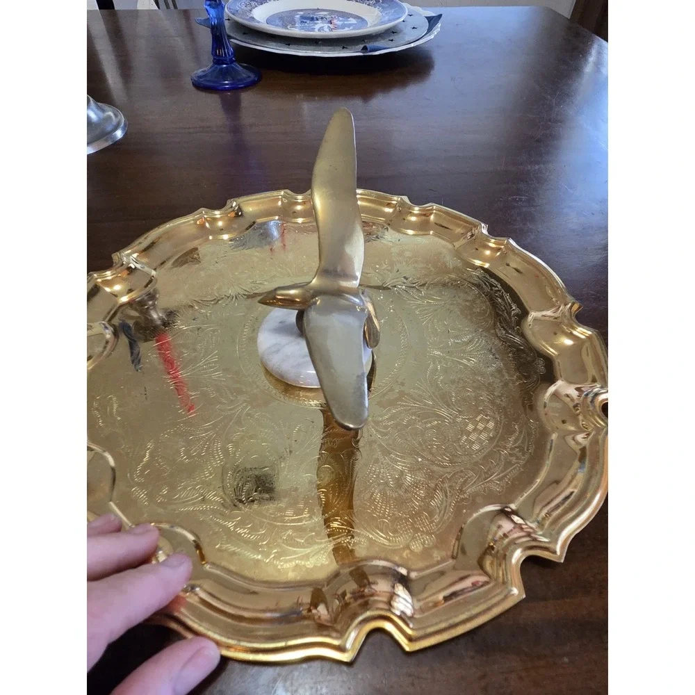 Vintage Brass Seagull On Marble Base, Nautical, Coastal